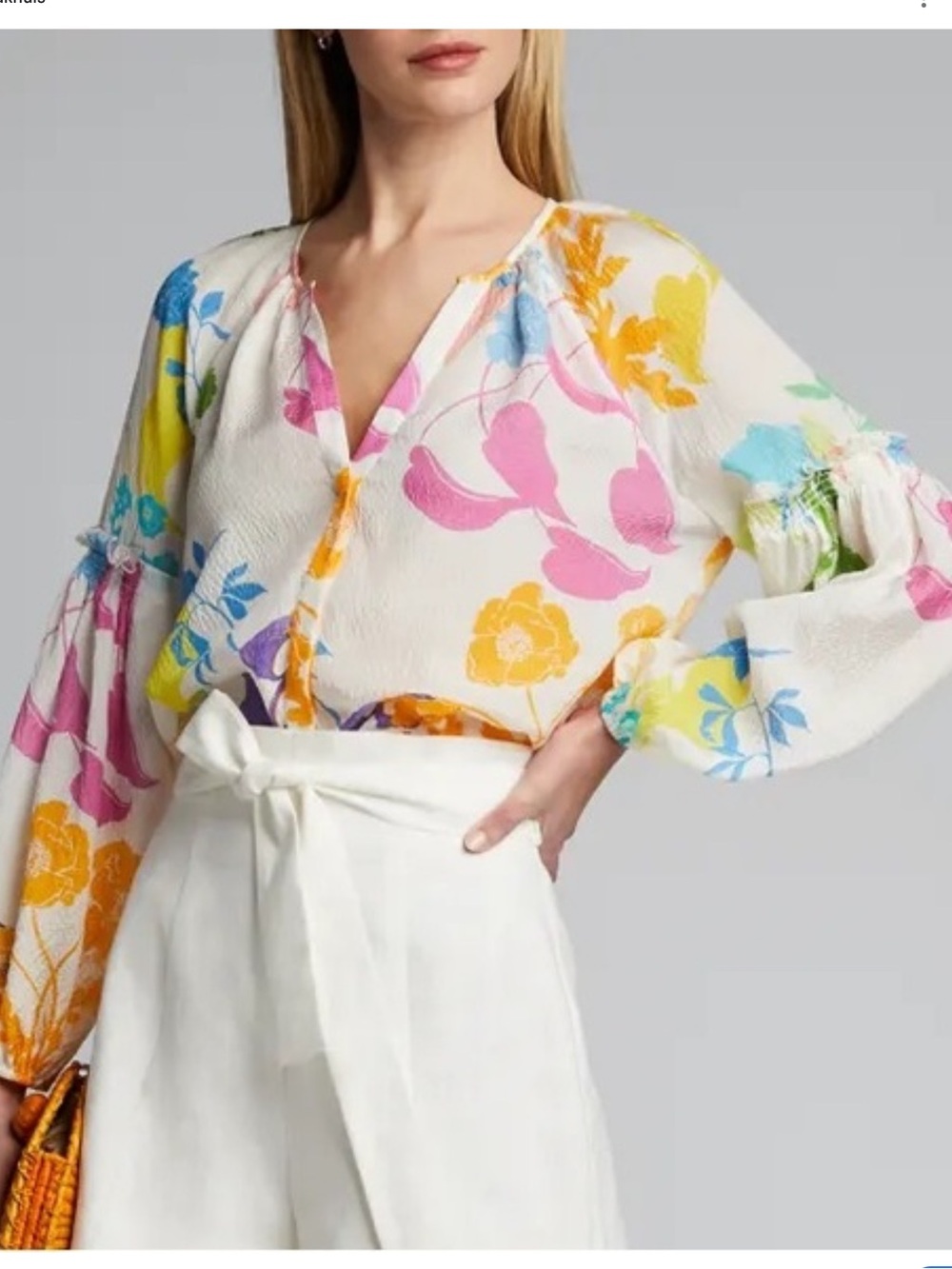 Tanya Taylor Silk Cotton V Neck Baloon Sleeve Lightweight Blouse Size 6